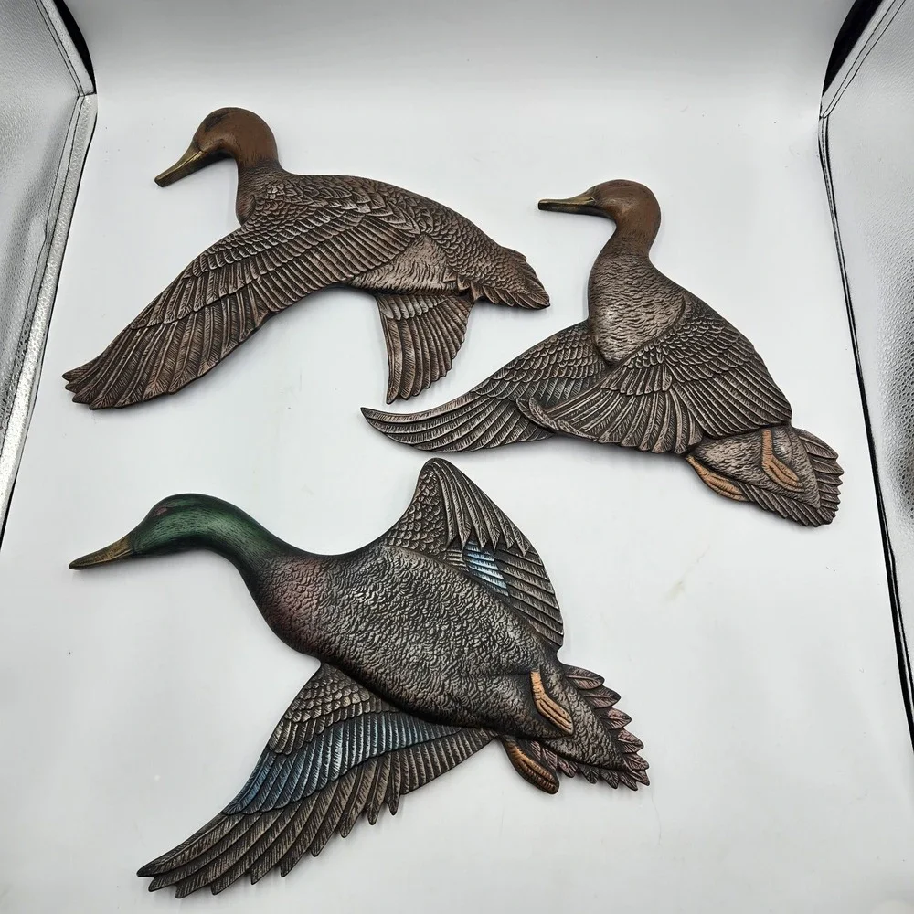 Vintage Mallard Duck Wall Hangings Ceramic Atlantic Mold Hand Painted 1965 Set 3